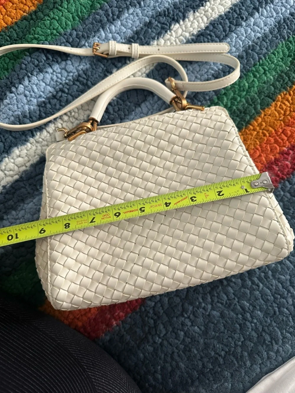 JW PEI Ivory Woven Top-Handle Satchel with Gold Hardware - Picture 3 of 4